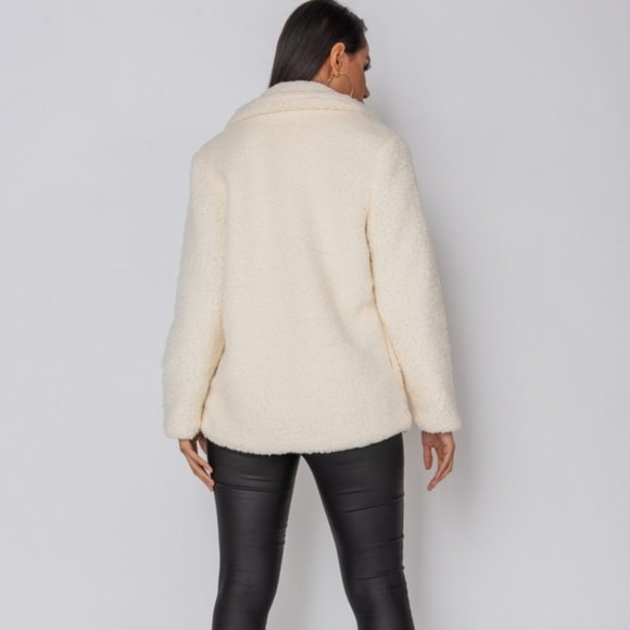 Long Sleeve Collared Teddy Bear Fur Jacket - Picture 6 of 12